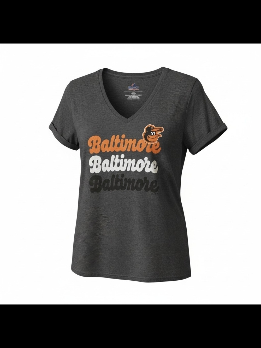 Baltimore Script V-Neck T-Shirt - Women's - Gray/Orange Large